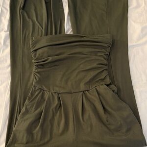 Elegant Strapless Dark Green Jumpsuit